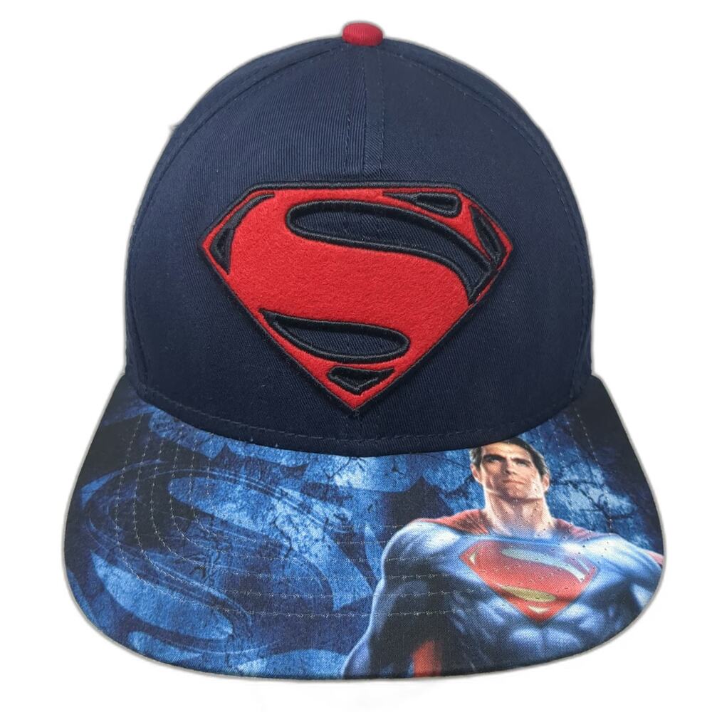 DC Comics Superman Blue Snapback Hat One Size Flat Brim Movie Graphic Shield